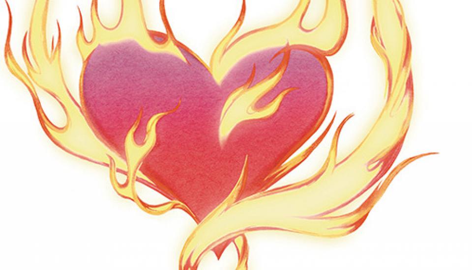 Cœur stylisé enflammé