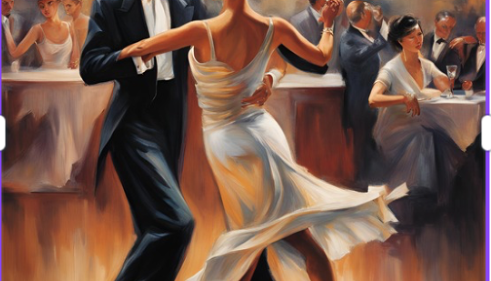 un couple danse un tango argentin dans une salle de restaurant. 