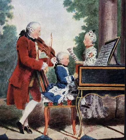 La famille Mozart : Leopold, Wolfgang, Nannerl.